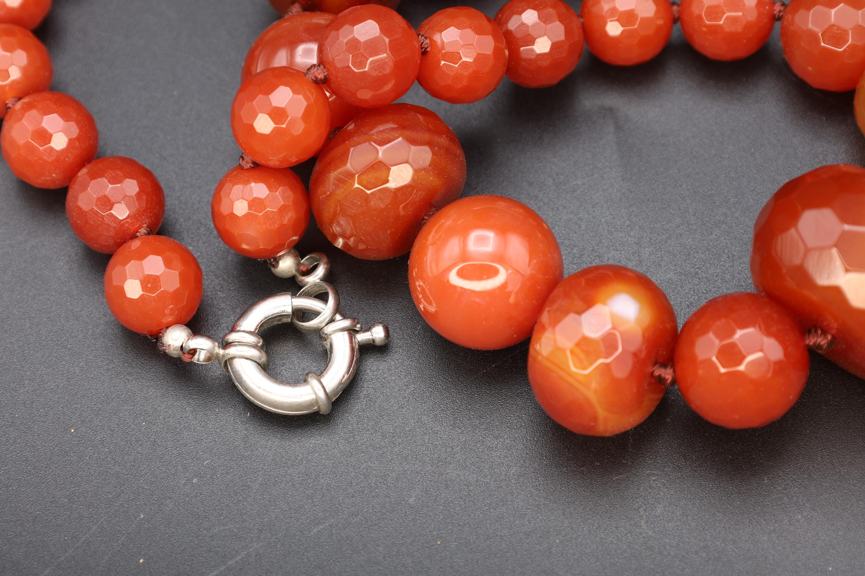 Carnelian Agate Beads, Faceted Gemstones In A Graduated Single String, Asymetric Accent, Retro 1990s Fashion Accessories, New Age Crystals