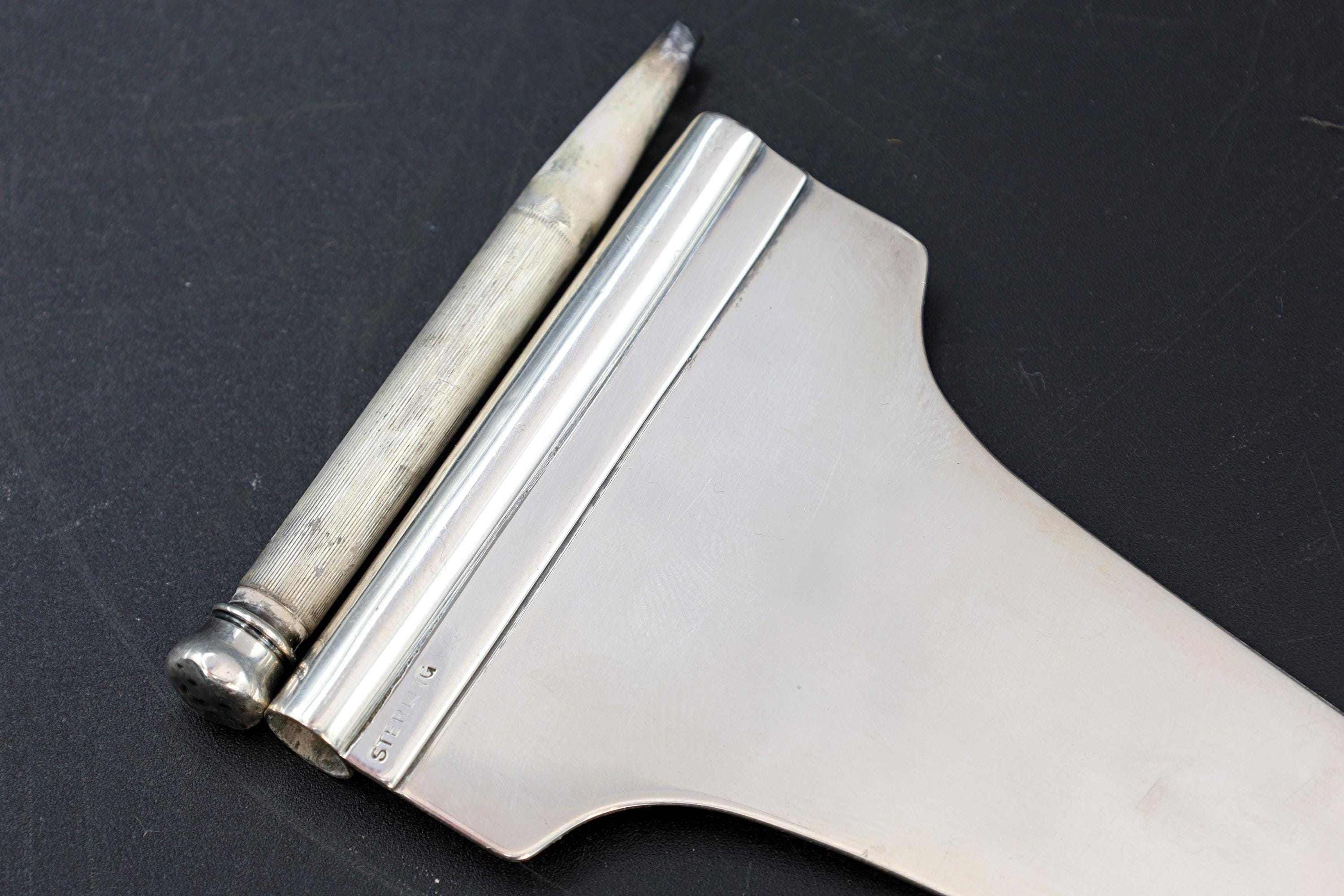 Large Sterling Silver Bookmarker, Extremely Rare Books Page Marker With Pencil Attachment, Crafted in the 1930s, American Silver Mark