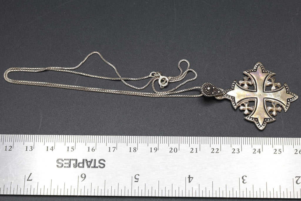 Jerusalem Cross Pendant Necklace, Crusaders Maltese Cross, 900 Silver Jewelry, Holy Land, Israel, Palestine, Vintage 1950s Accessories