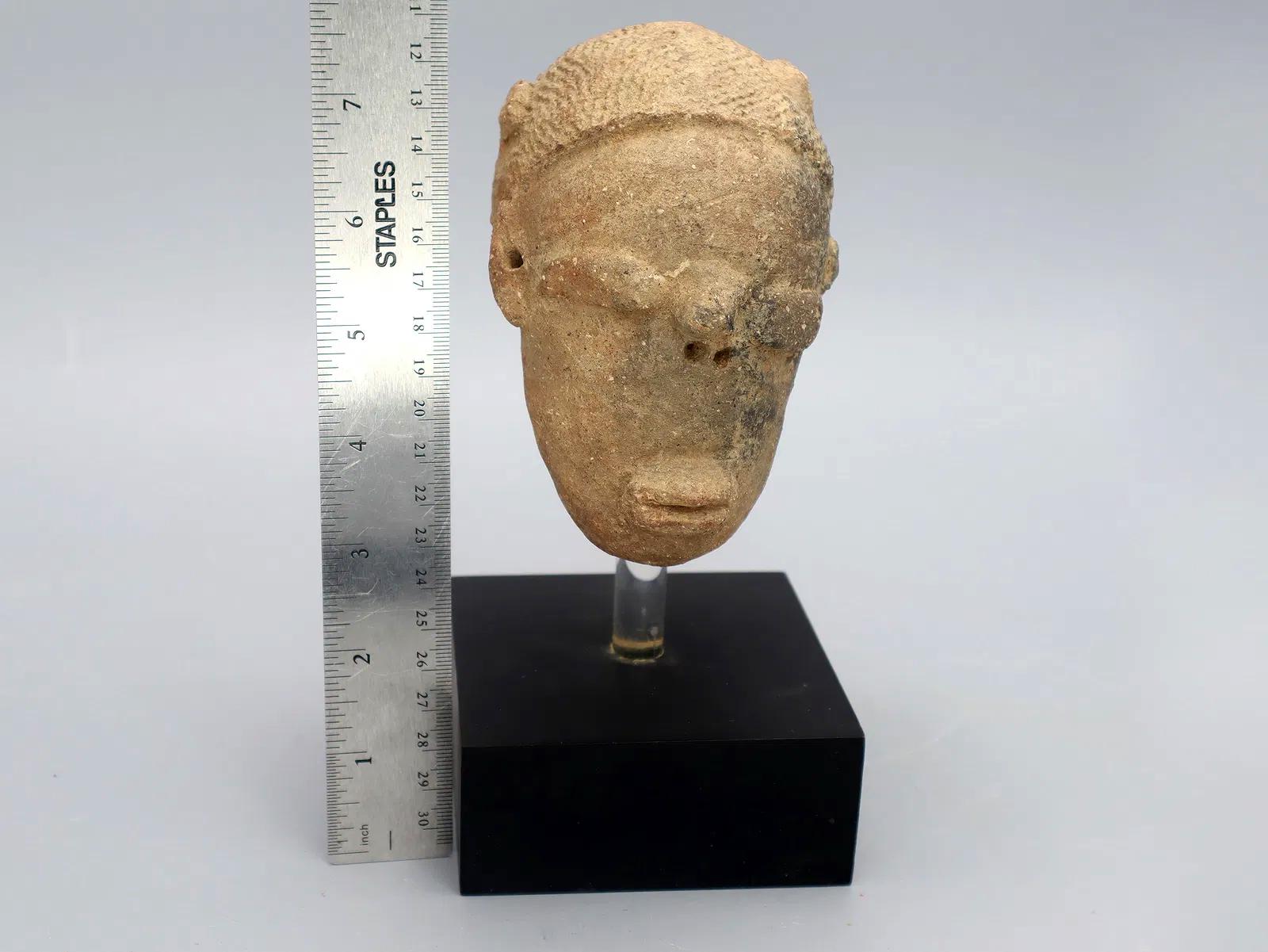 Ancient NOK Civilization Terracotta Burial Female Sculpture With Stand, A Head Figure 200 BC To 200 AD, West Africa Antiquities And Art