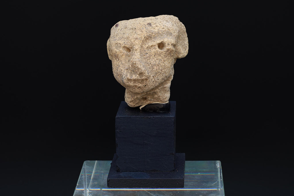 Ancient Huastec Head Figure, Circa 300AD Panuco River Area Style, Veracruz PreColumbian Ceramic Idol Figure On Stand, Prehispanic Mexico