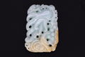Vintage 1980s Carved Jade Pendant With Buddha Hands, Hand Carved Amulet Stone, Oriental Chinese Zodiac, Feng Shui, Good Luck Jewelry