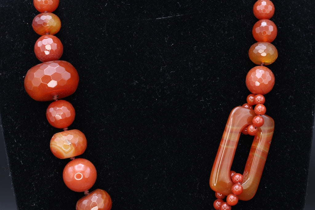 Carnelian Agate Beads, Faceted Gemstones In A Graduated Single String, Asymetric Accent, Retro 1990s Fashion Accessories, New Age Crystals
