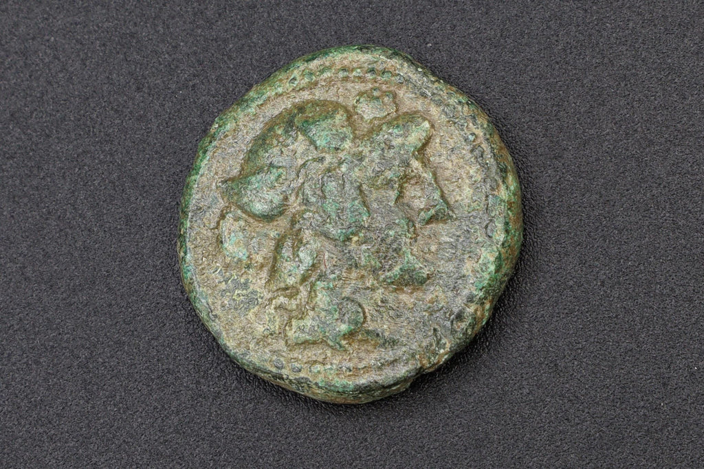 Greek Macedon, Thessalonica, Circa 187 BCE, Bronze Coin Dichalkon, Wreathed Head Of Dionysos And Goat, Ancient Collectibles Numismatics