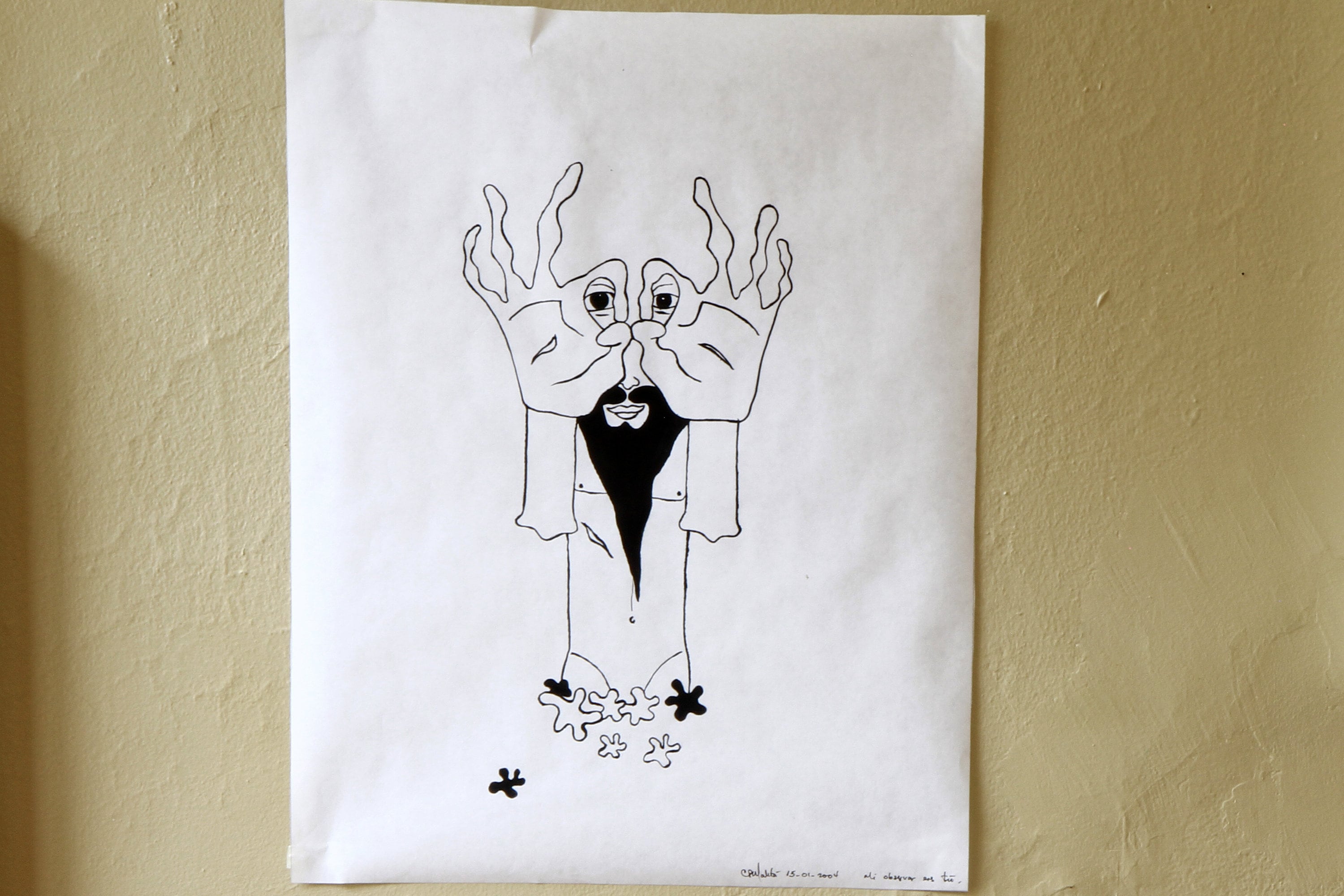 My Watching Is You, Christian Shepherd, Simple Minimalist Lineal Drawings, Black and White Acrylic Painting, Contemporary Latin Art