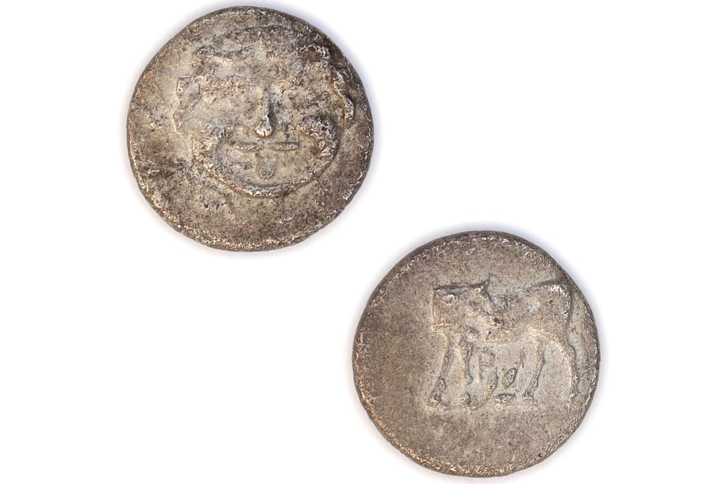 Ancient 4th Century BC Greek Parion Mysia, Hemidrachm Silver Coin, Bull Standing, Gorgoneion With Protruding Tongue, Numismatics Antiquities