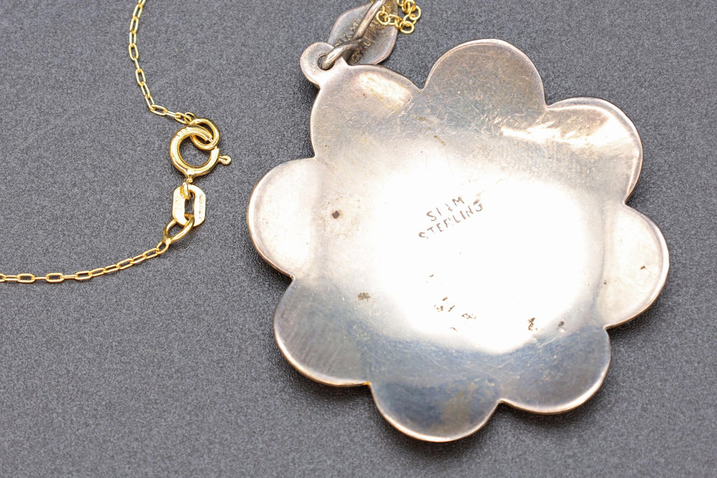 Vintage 1940s Pendant Necklace With Gold Niello And Sterling Silver, Dancing Buddhist Mekkala, Kingdom Of Siam, Asia Jewelry And Fashion