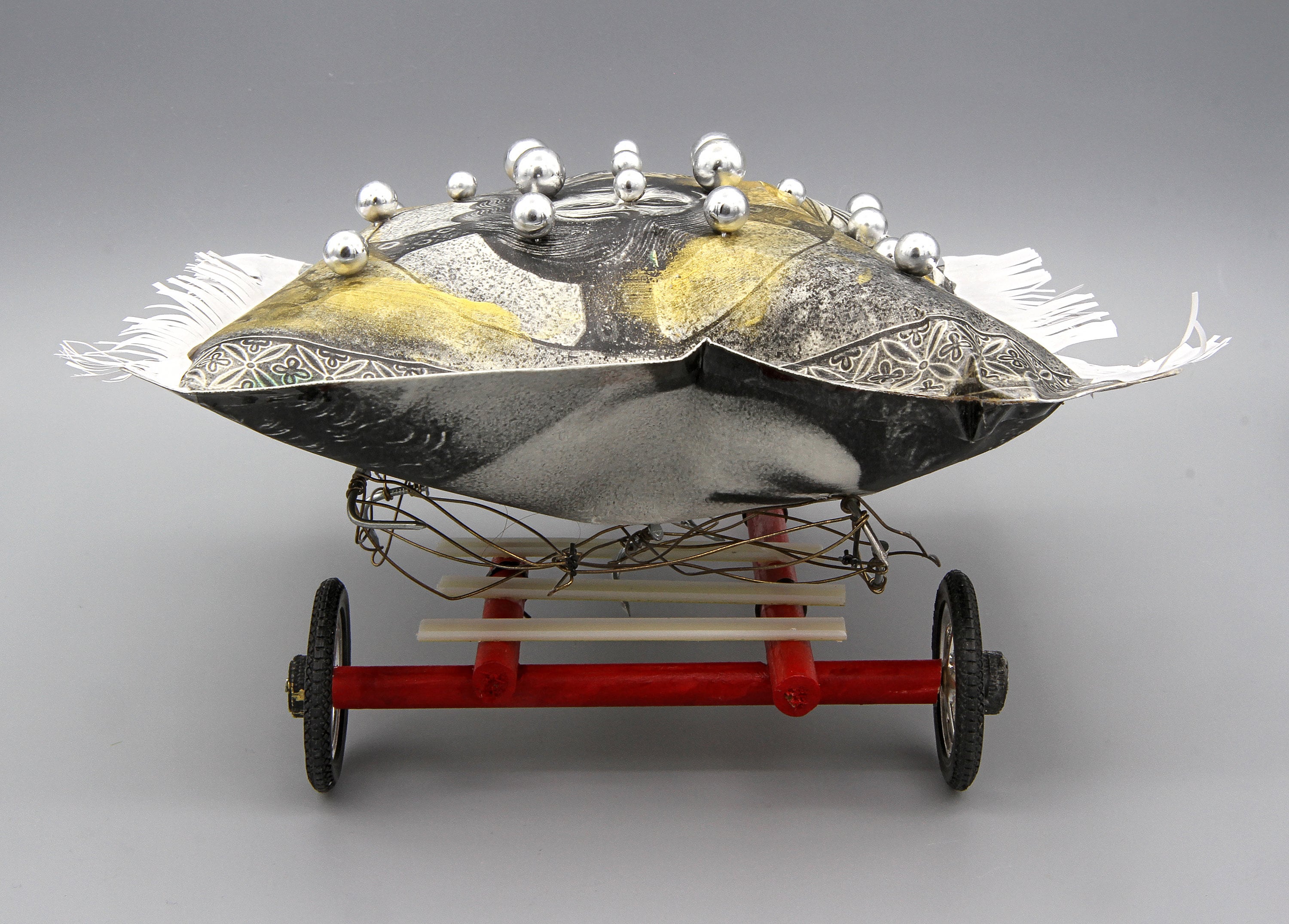 Imperial Carriage for a Byzantine Sleeping Beauty, Small Figurine Sculpture Car Tricycle, Surreal Art Home Decor, Handmade Decorative Pillow