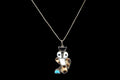 Zuni Owl Bird Pendant Necklace, Mosaic Multistone Inlay, Turquoise, MOP, Onyx On Sterling Silver, Native American Fashion Accessories