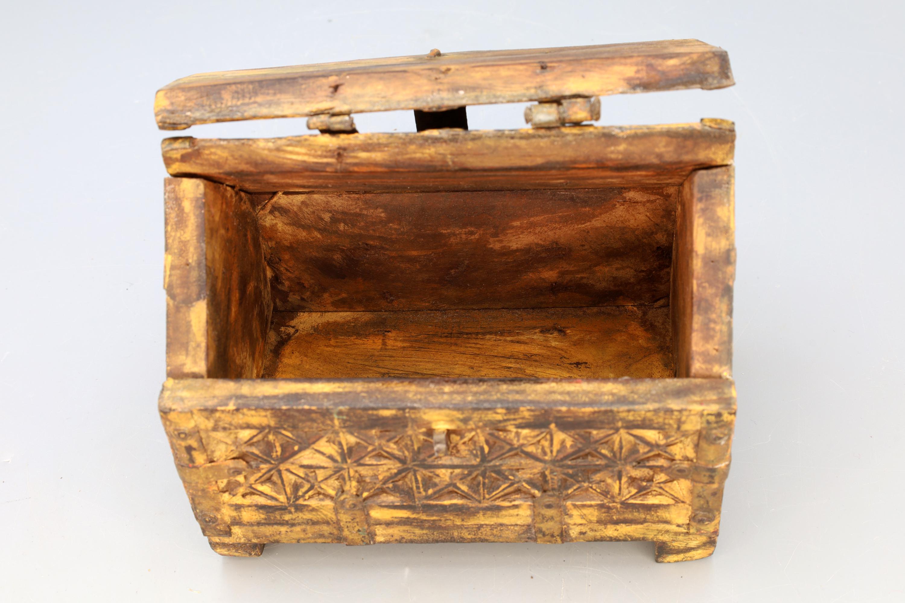 Antique 19th Century Jewelry Chest, Colonial India. Ethnic Rustic Wooden Trunk Box, South Asia Folk Art, Oriental Crafts And Collectibles