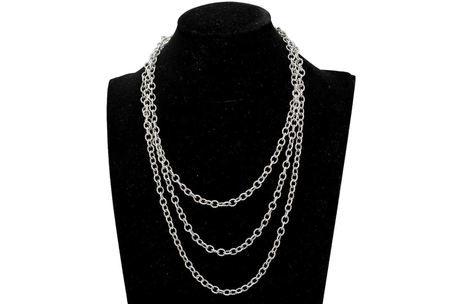Vintage 1990s RELIOS Sterling Silver Chain Necklace XXL, Carolyn Pollack Fashion Jewelry Accessories, Extra Long Chain