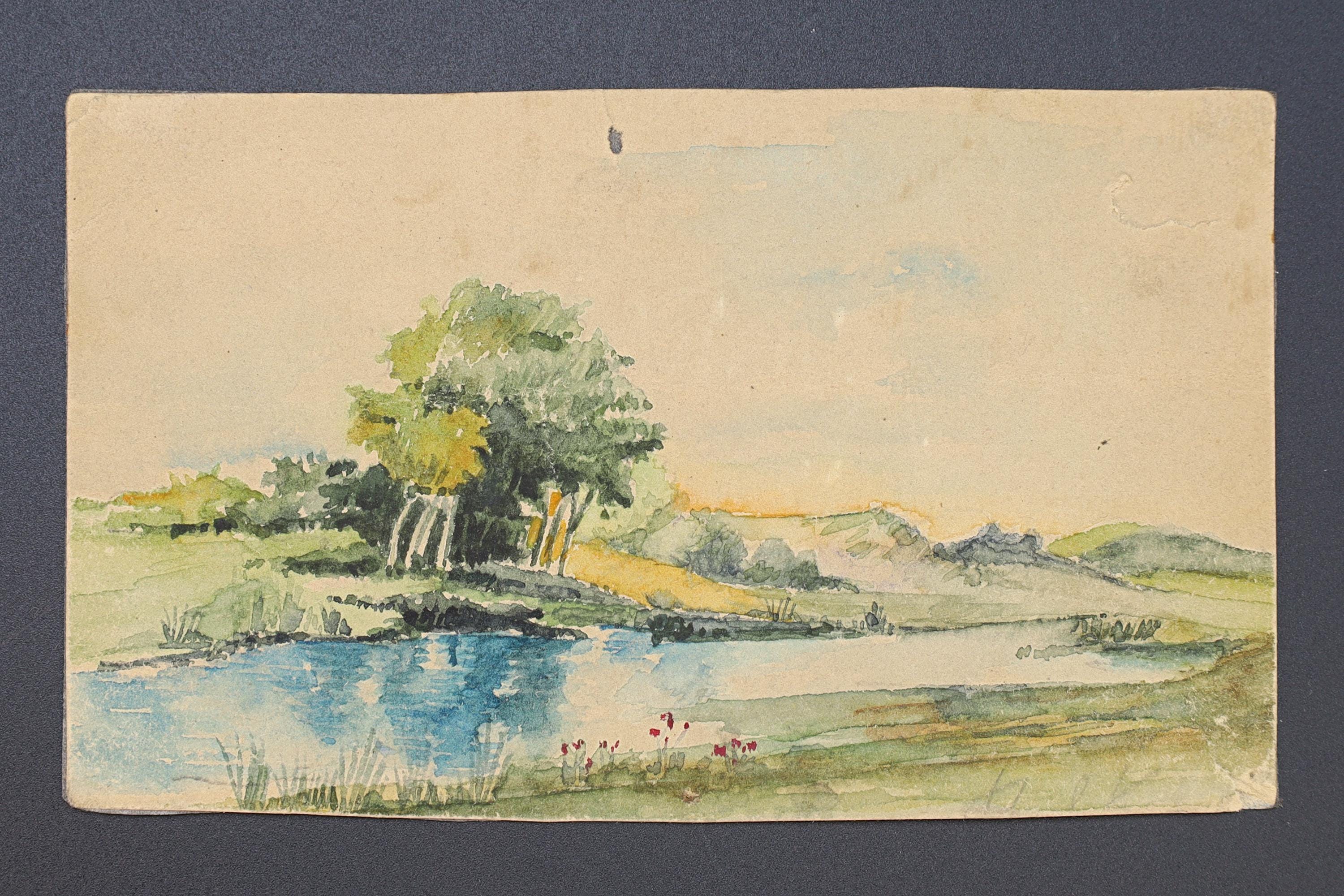 Connemara Landscape In Ireland, Antique 1900s Liberty Style Painting By Paulo Antonini, Italian American Artist, Art Nouveau Drawings