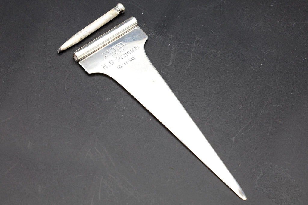 Large Sterling Silver Bookmarker, Extremely Rare Books Page Marker With Pencil Attachment, Crafted in the 1930s, American Silver Mark