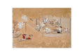 Edo Period Hand Painted Scroll, Early 19th Century Japanese Emakimono Fragment Depicting People Working In A Wood Workshop And Laundry