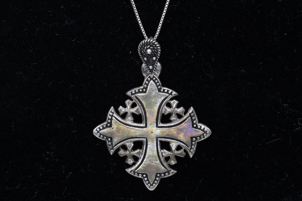 Jerusalem Cross Pendant Necklace, Crusaders Maltese Cross, 900 Silver Jewelry, Holy Land, Israel, Palestine, Vintage 1950s Accessories