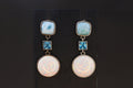 Avant Garde Drop Dangle Earrings, 925 Sterling Silver, Blue Larimar, Blue Topaz And Lab Opal Stones, Retro Fashion Jewelry, Vintage Dangles