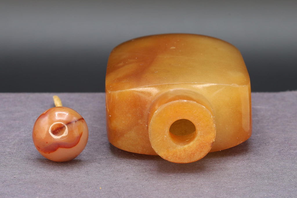 Vintage Early 20th Century Snuff Bottle, Hand Carved Apricot Agate Stone, Small Perfume Bottle. Asian Oriental Arts Tobacciana Collectibles