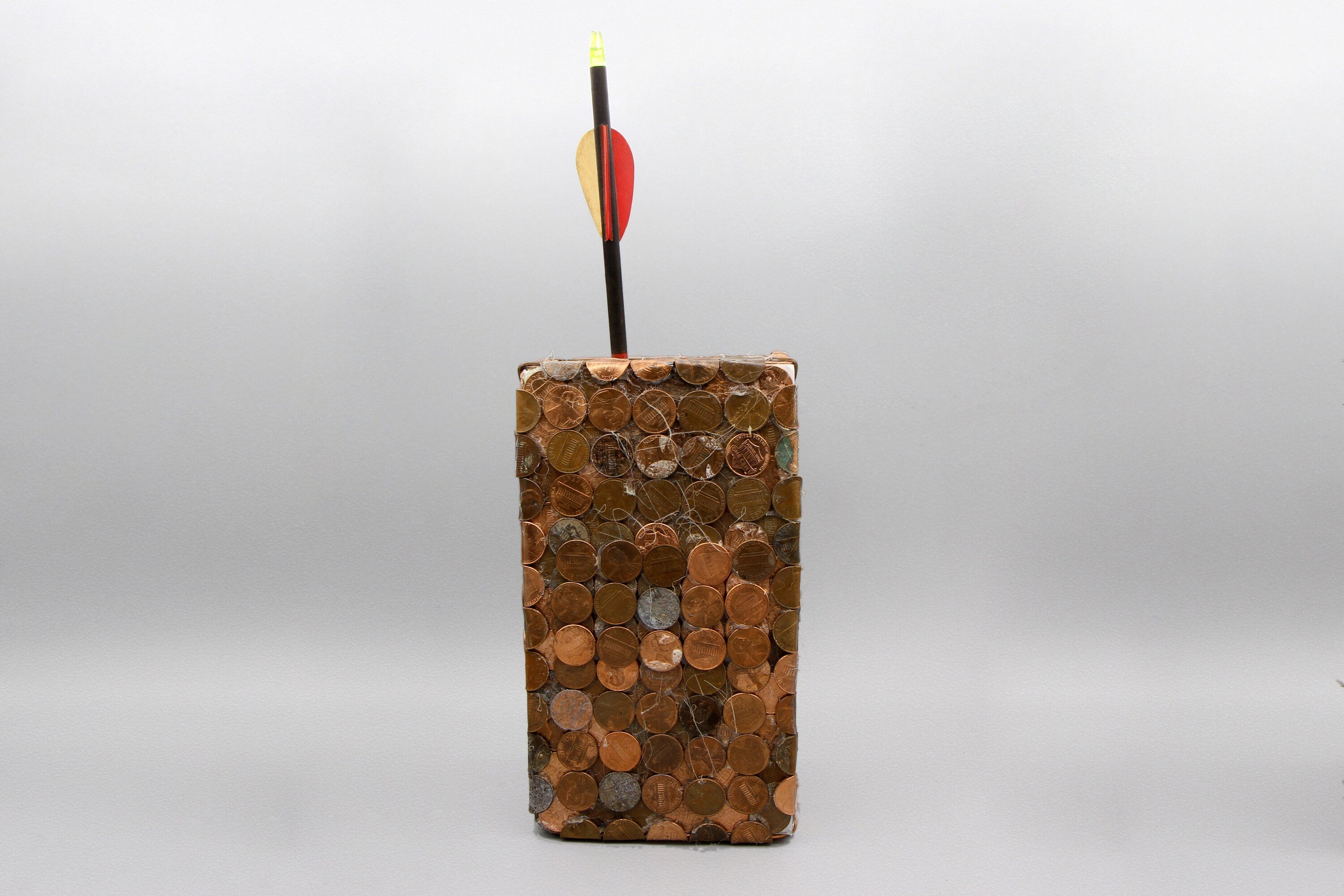 Saint Sebastian Martyr, Mixed Media Assemblage Sculpture, Rustic Surreal Diorama Box, American Penny Coins Box Diorama Theatre Art Sculpture