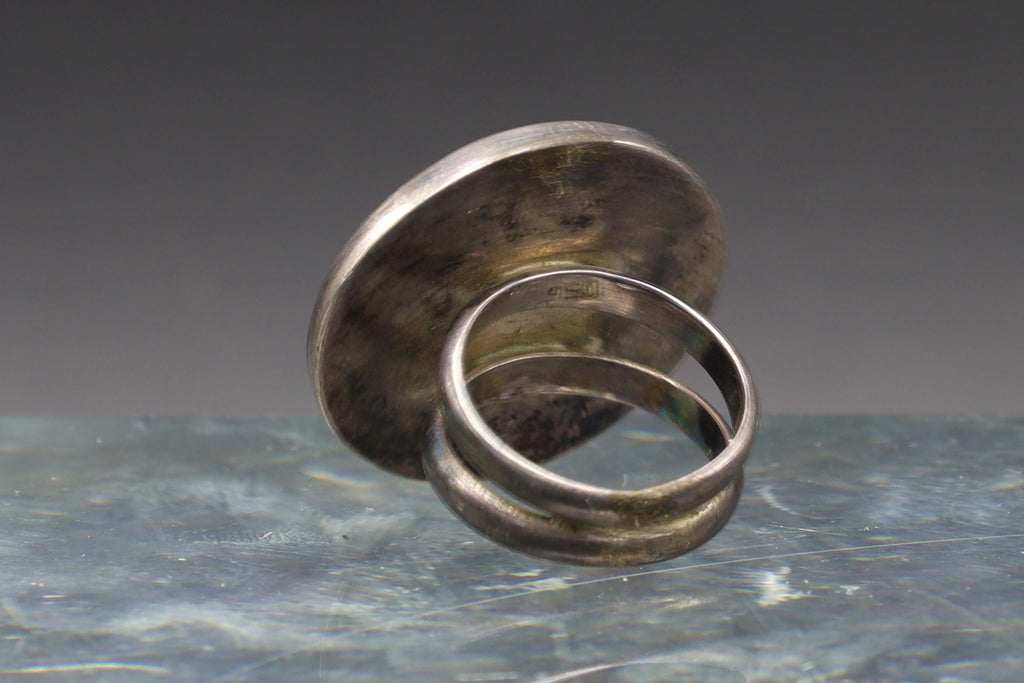 Modernist Ring Size 6 USA Charts, 950 Sterling Silver, Round Basket Texture, Bold Statement Ring, Retro Fashion Jewelry, Womens Accessories
