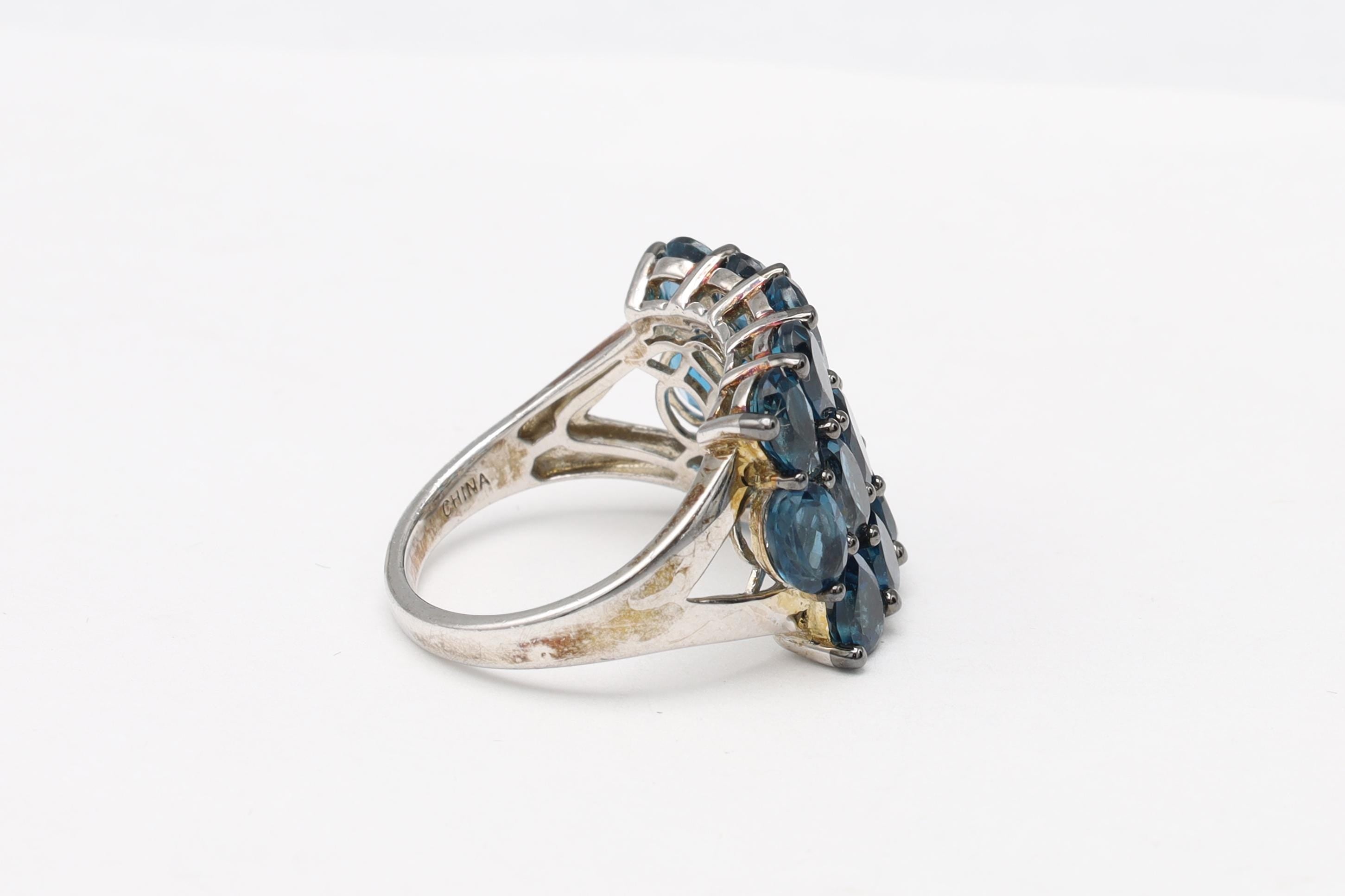 Statement Ring Size 8 USA Charts, Blue Glass Stone Cluster On A 925 Silver Band With Hallmarks, Used With Some Wear. Sold as Is