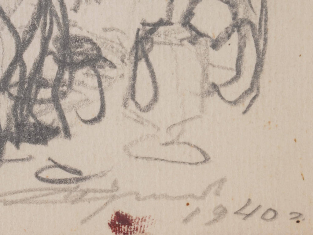 Igor Alexandrovich Ershov, Vintage 1940s Russian Soviet Union. Sketch Pencil Drawing On Paper, The Birth Of A Son, Signed Dated Lower Right