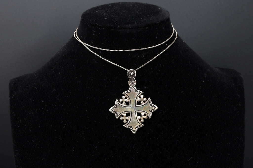 Jerusalem Cross Pendant Necklace, Crusaders Maltese Cross, 900 Silver Jewelry, Holy Land, Israel, Palestine, Vintage 1950s Accessories