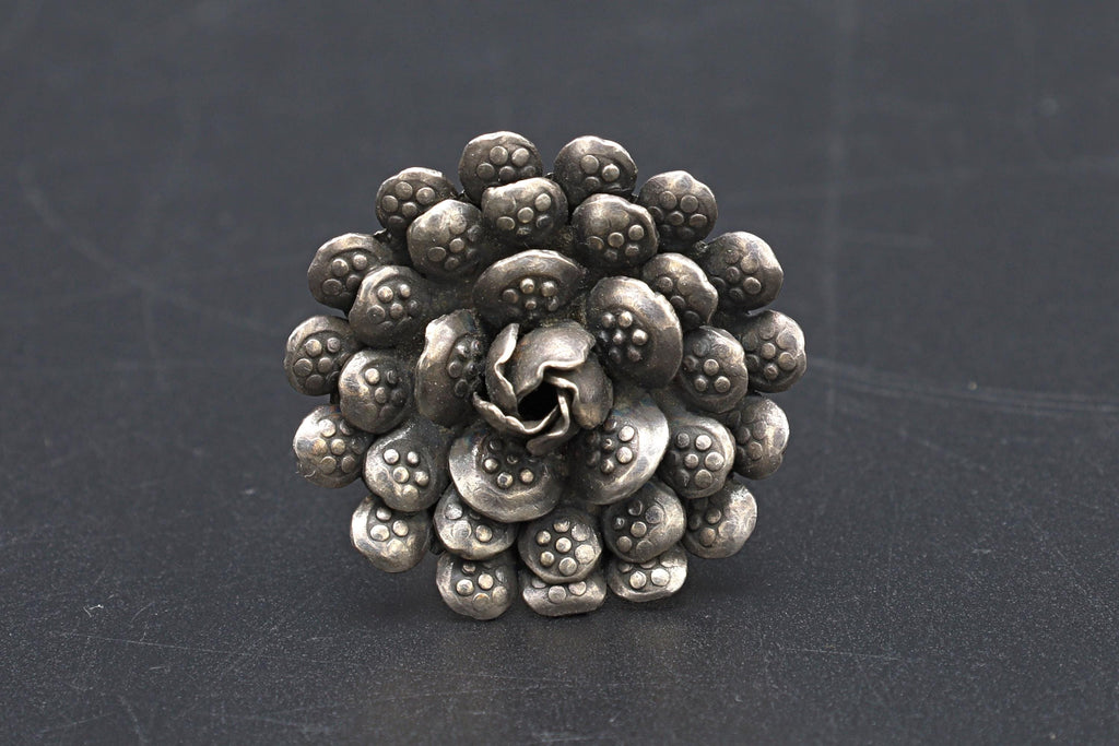 Dandelions Flower Ring Size 9 USA Charts And Adjustable, Artisan Jewelry Piece Tested 925 Sterling Silver, Handmade Women's Statement Ring