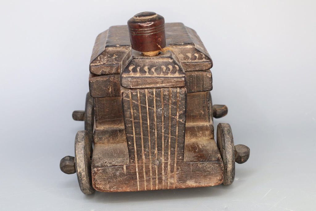 Antique 19th Century Vibhuti Box, Colonial India. Ethnic Rustic Car With Wheels, South Asia Folk Art, Oriental Crafts And Collectibles