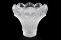 Vintage Lalique Esna Vase, Clear and Frosted Crystal Glass, 1984 Hand Signed, Peacock Feathers Vessel In Art Deco Style, Frosted Cut Glass