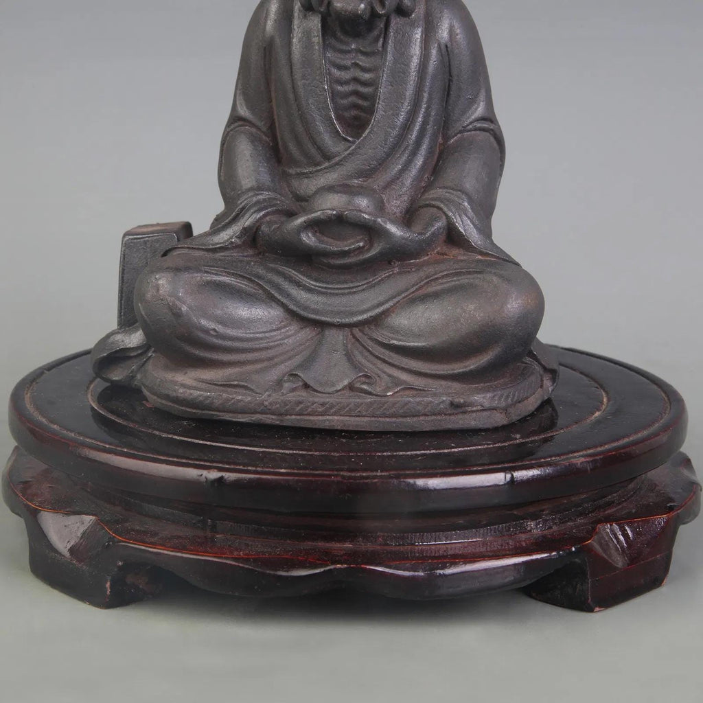 Arhat, Buddhist Monk In Meditation, Cast Bronze, Dated As Early 20th Century, Late Qing Dynasty Or Republic Period. Oriental Sculpture Art