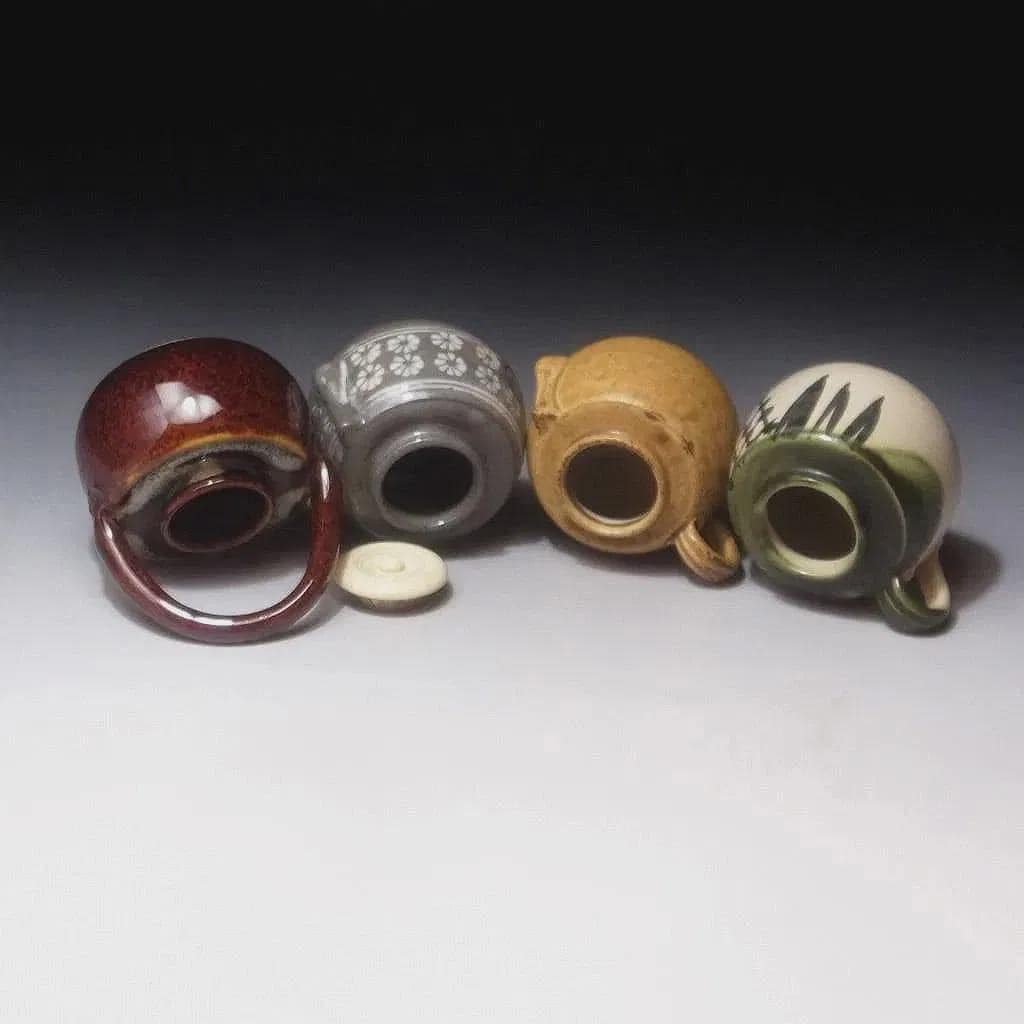 Yoshizo Asami, Vintage 1990s Japanese Ceramics Set Of Four Shiteki Tea Caddies, Seasons Of The Year, Asia Japan Pottery Art, Kyoto Ware