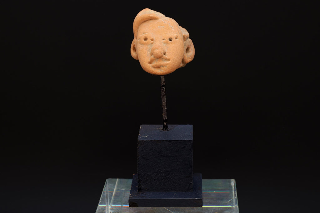 Ancient Huastec Head Figure Orange Pottery, Circa 300 AD Panuco River Style, Veracruz PreColumbian Ceramic Idol Figure, Prehispanic Mexico