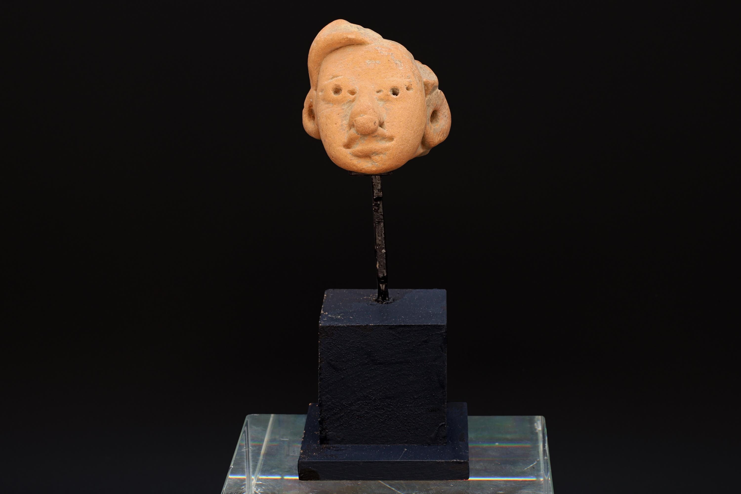 Ancient Huastec Head Figure Orange Pottery, Circa 300 AD Panuco River Style, Veracruz PreColumbian Ceramic Idol Figure, Prehispanic Mexico