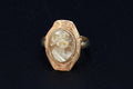Antique 1880s Grant Tour Ring With Carved Shell Cameo And A 10 Karats Gold Setting, Italian Jewelry, Size 5 USA Charts, Total Weight 3 grams