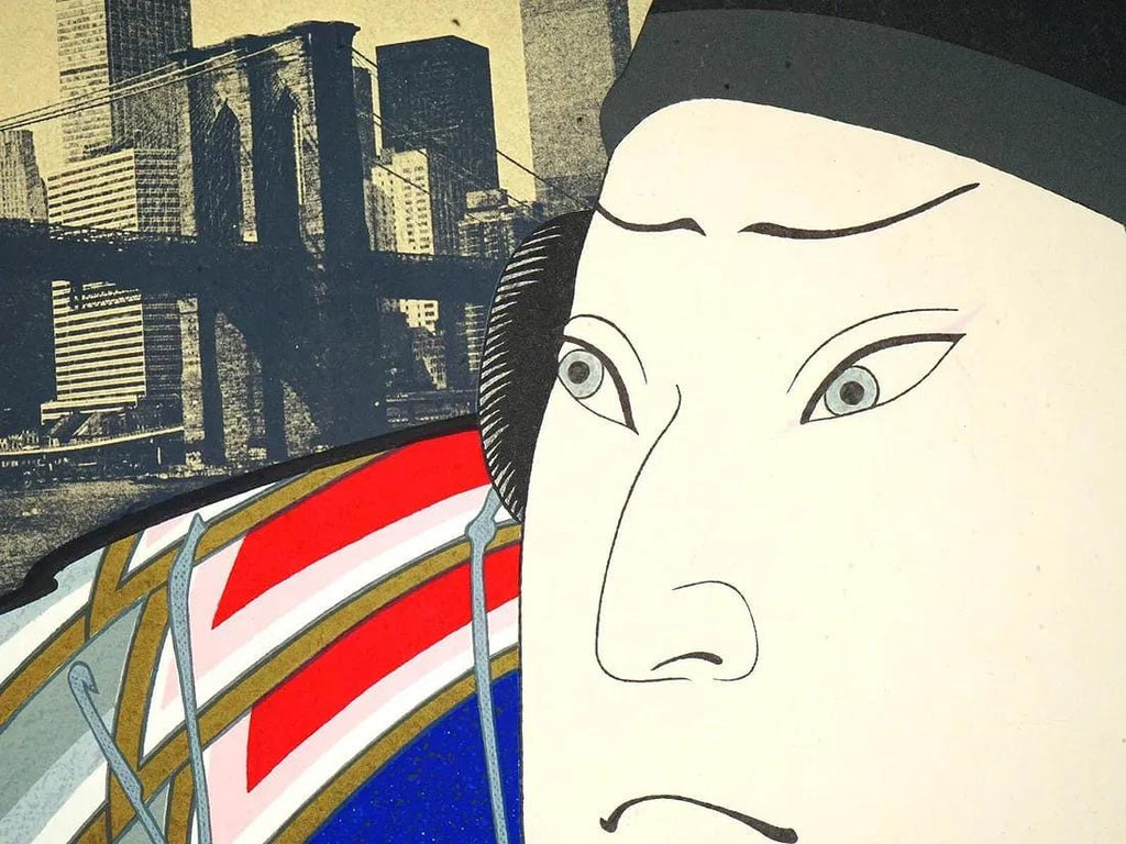 Japanese Shogun In Brooklyn Bridge NYC, A 1979 Color Serigraph Large Print By Michael Jay Knigin, American Contemporary Art