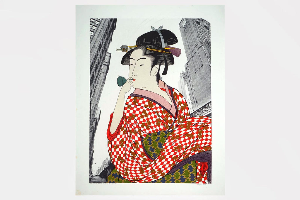 Japanese Geisha In Grand Central, NYC 1981. Color Serigraph Print On Paper By Michael Jay Knigin, Hand Signed