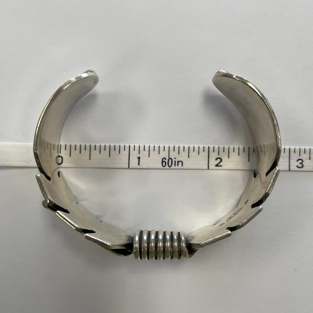 Navajo Mike Thomas Jewelry, Cuff Bangle Made Out Sterling Silver, Falcon Feathers, Southwestern Americana Fashion Accessories