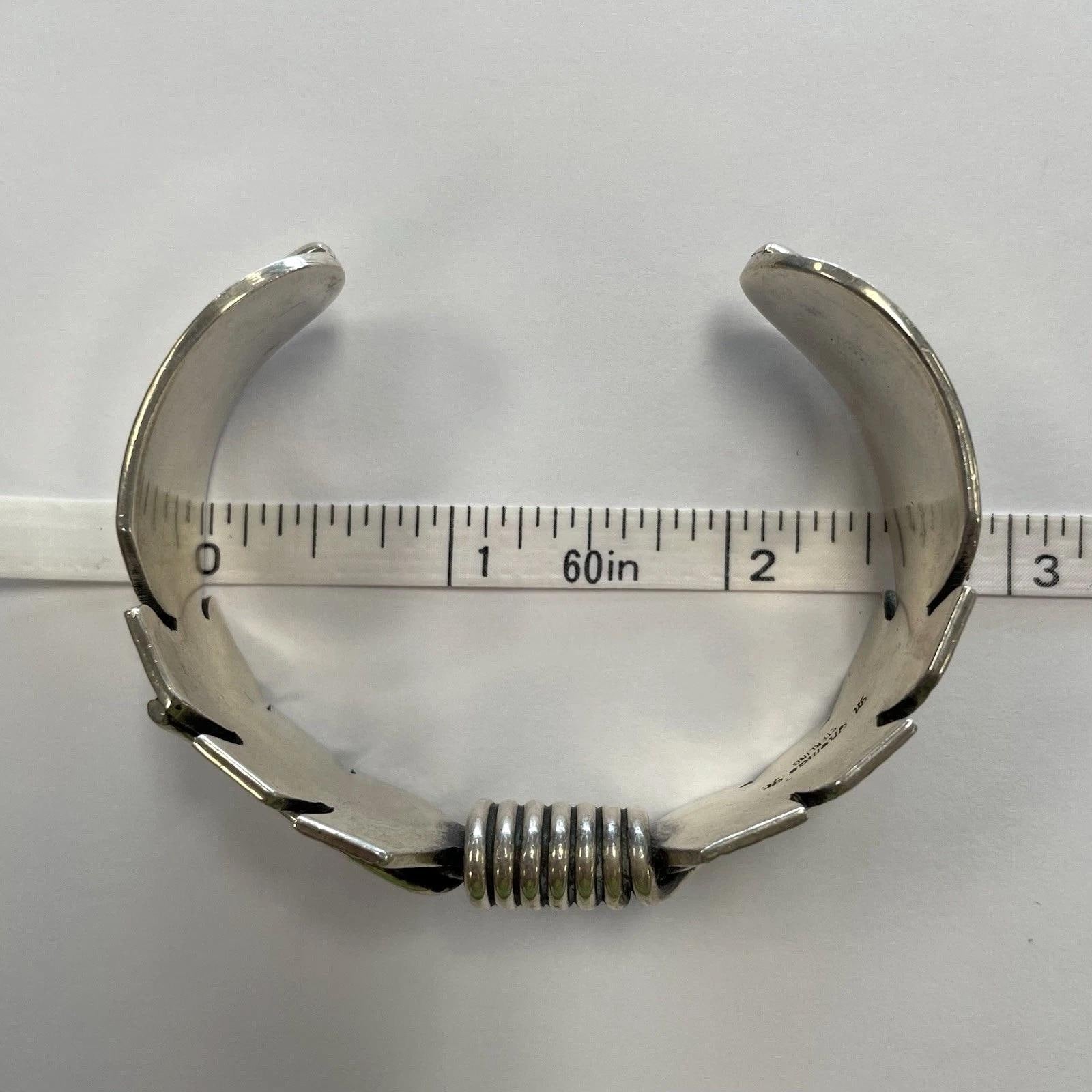 Navajo Mike Thomas Jewelry, Cuff Bangle Made Out Sterling Silver, Falcon Feathers, Southwestern Americana Fashion Accessories