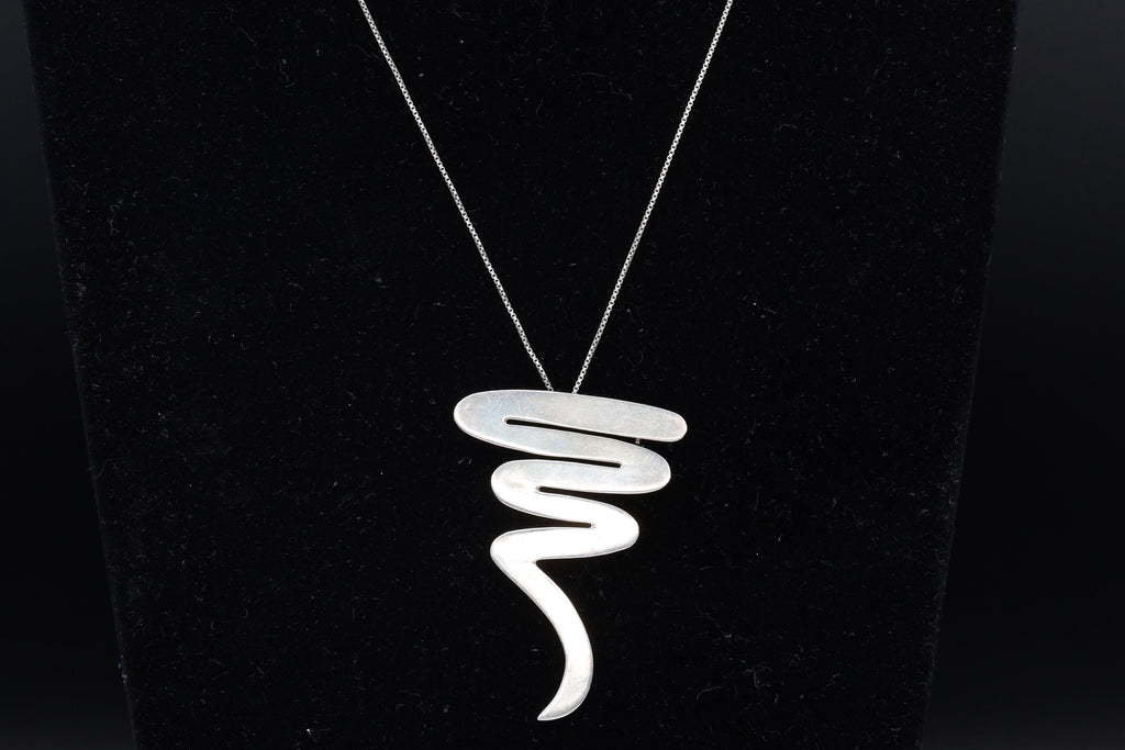 Scribble Or Zig Zag, Taxco Mexico Jewelry Set, Pendant Necklace, Brooch, Matching Earrings, Modernist Jewelry Designs, 925 Sterling Silver