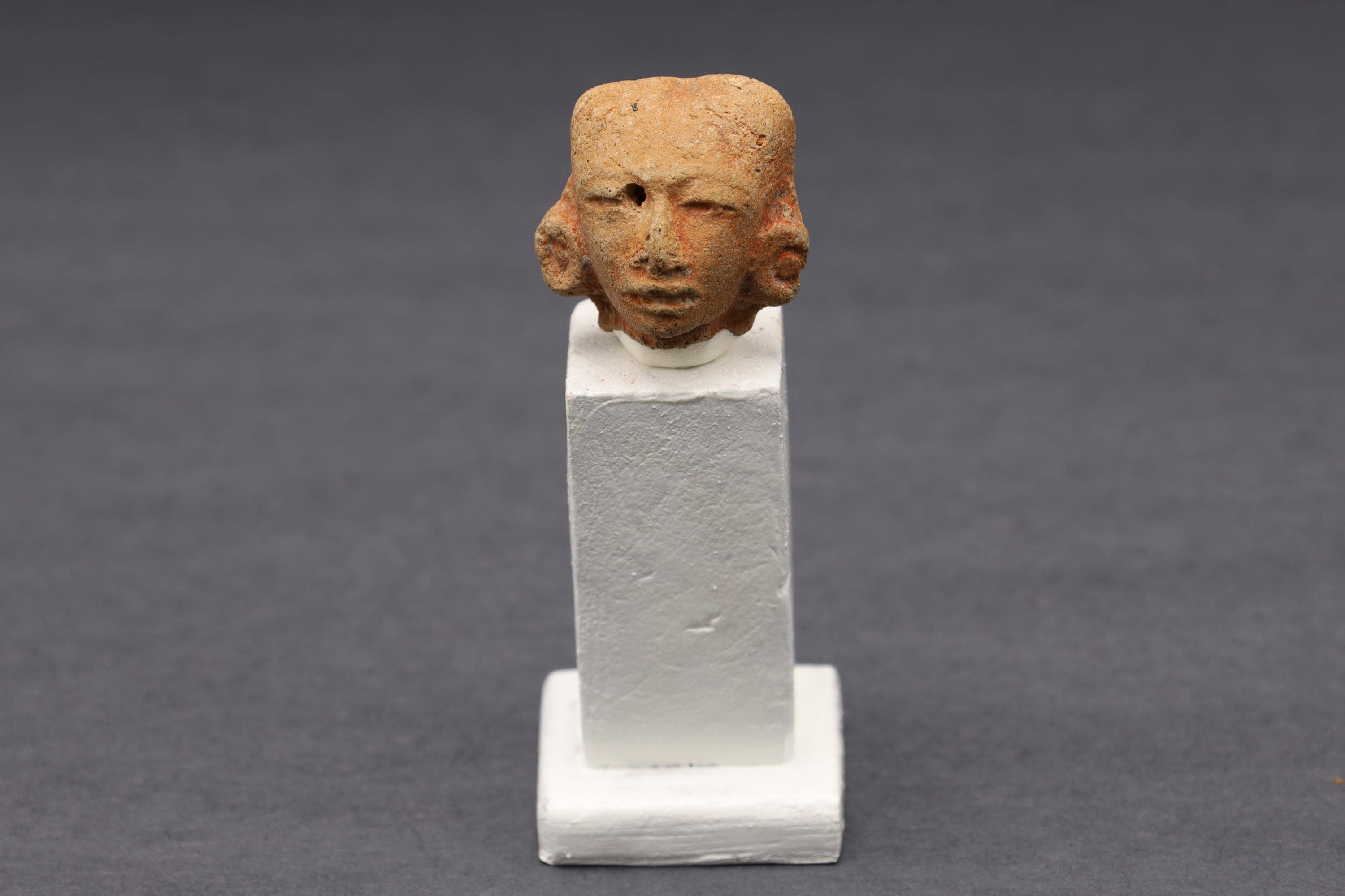 Maya Head Idol With Earrings, PreColumbian Ceramic Figurine, Mayan Campeche Classic Period Circa 950 AD, Prehispanic Mexico Antiquities Art