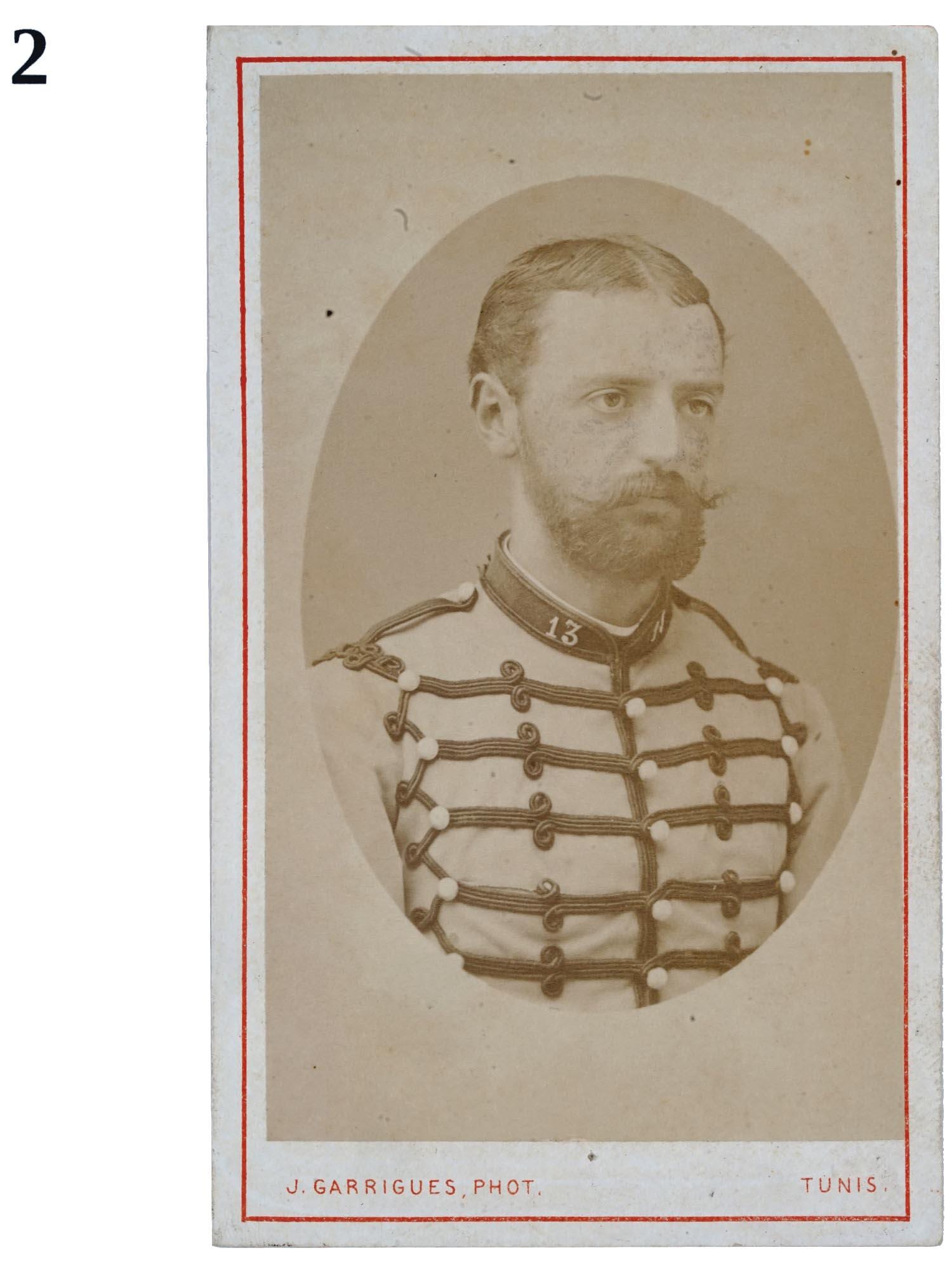 Antique 19th Century French Military Carte de Visite Photographs, Pair Of 1890s Cabinet Portraits Of Young Male Soldiers, North Africa