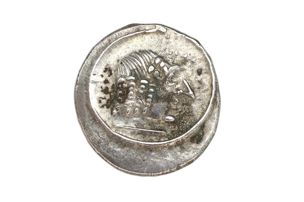 Ancient 1st Century AD Himyarite Kingdoms, South Arabia Felix Silver Quinarius Coin, Raydan Scyphate Mint In Imitation Of Older Greek Coins