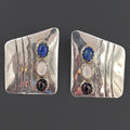 Vintage Navajo Stud Earrings With Stones, Native American Jewelry Art Signed By A Master Silversmith Boyd Chee. Dated Circa 1980s