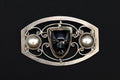 Art Deco Jewelry From Mexico, A Mid Century Brooch Pin On Neo Aztec Design, Sterling Silver And Carved Black Onyx, Retro Ethnic Fashion Art