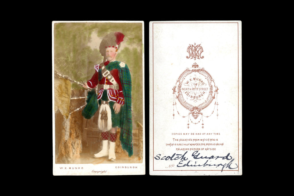 Edinburg Scottland 1870s, Hand Colored Carte De Visite, Man In Traditional Scot Tartan Clothing, W K Munro Studio, Collectibles Memorabilia
