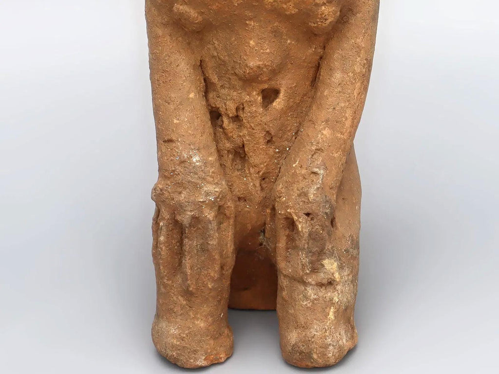 Antique 14th Century Ghana, Komaland Archaeological Site Terracotta Piece, Young Man Sitting, Squatting, African Antiquities And Art