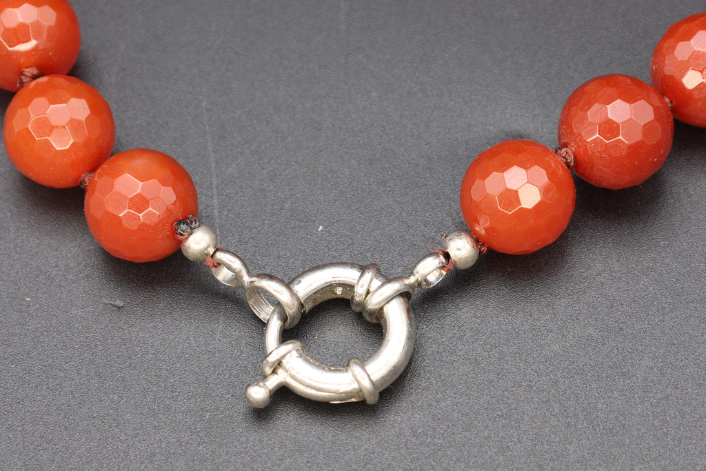 Carnelian Agate Beads, Faceted Gemstones In A Graduated Single String, Asymetric Accent, Retro 1990s Fashion Accessories, New Age Crystals