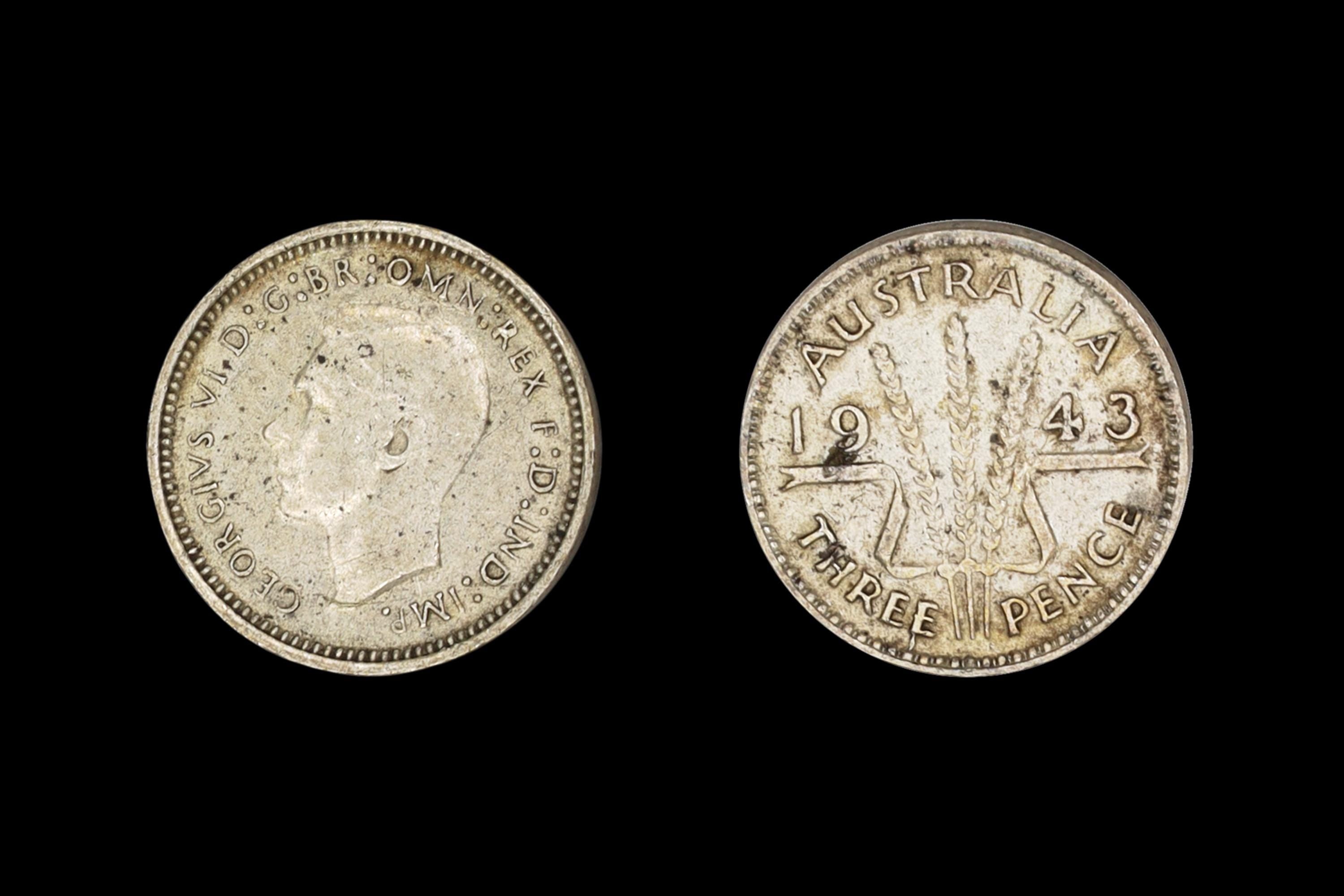 Australia 1943 Silver Coin Of 3 Pence Fractional Of A British Pound, Second World War Numismatics Collectibles, WWII Coins 925 Sterling