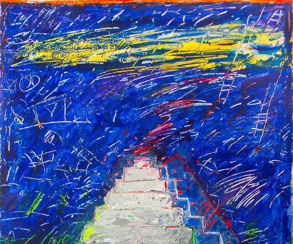 Elfi Schuselka Pyramid Architecture, Expressionist Art Painting Acrylic On Paper Of A Zigurat On A Landscape, Austrian American Artist
