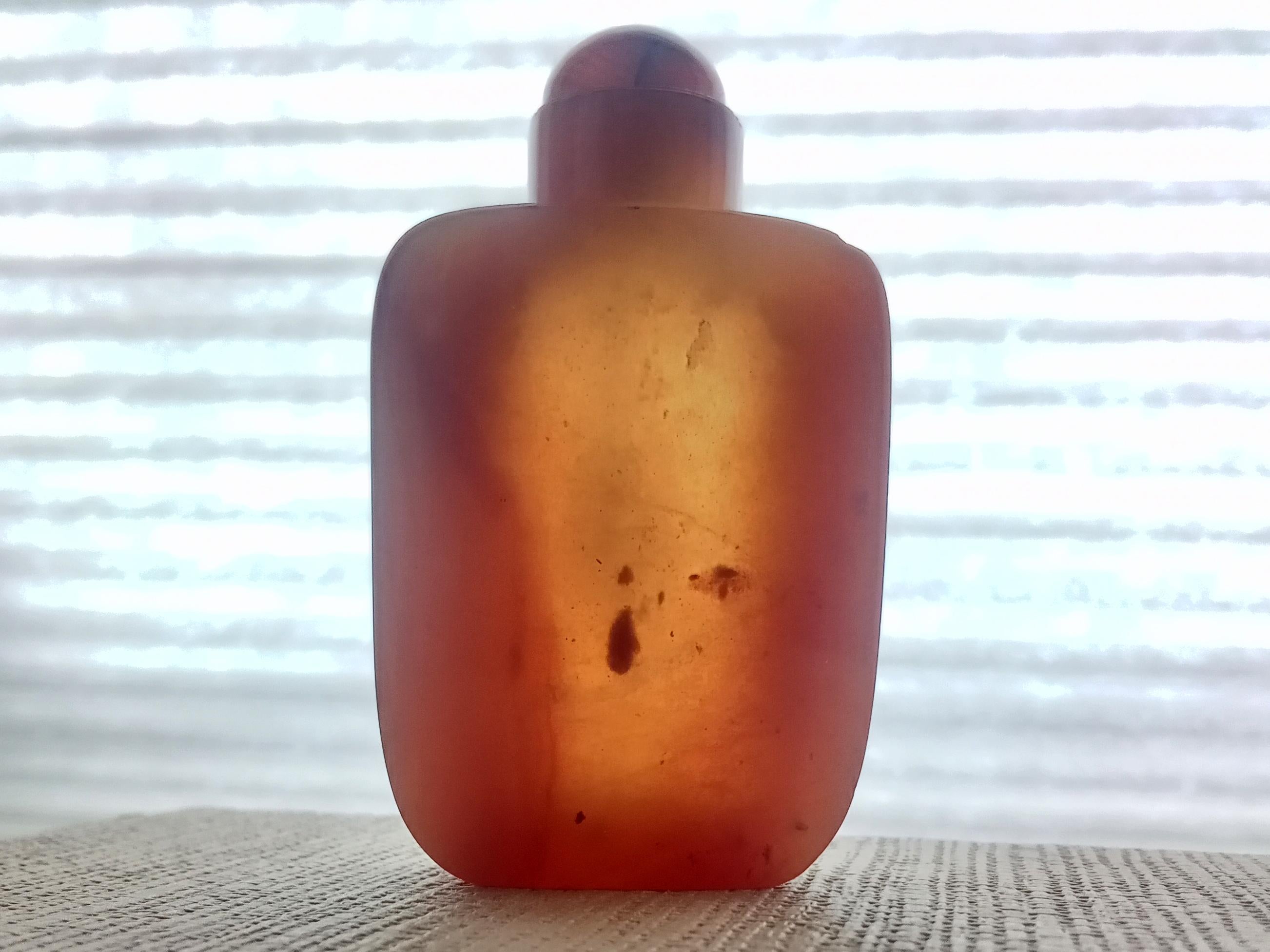 Vintage Early 20th Century Snuff Bottle, Hand Carved Apricot Agate Stone, Small Perfume Bottle. Asian Oriental Arts Tobacciana Collectibles